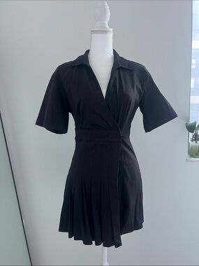 Zara Black Collared Pleated Mini Wrap Dress